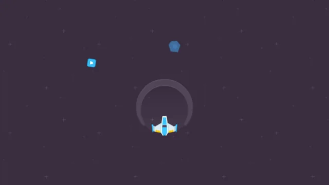 小行星護盾防衛活動畫面:移動護盾保護飛船,練習手部定位與上肢控制。